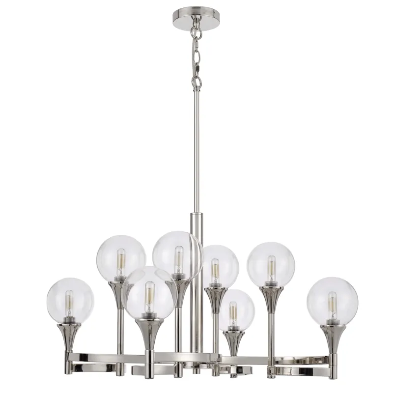 15w X 8 Milbank Metal Chandelier And Clear Round Glass Shades