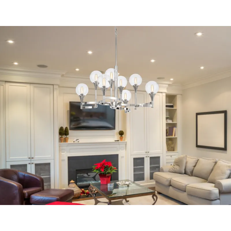 15w X 8 Milbank Metal Chandelier And Clear Round Glass Shades