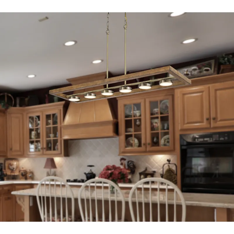 5w X 6, 30w, 3000k, 2200 Lumen Kelso Dimmable Intergrated LED Rubber Wood Island Chandelier