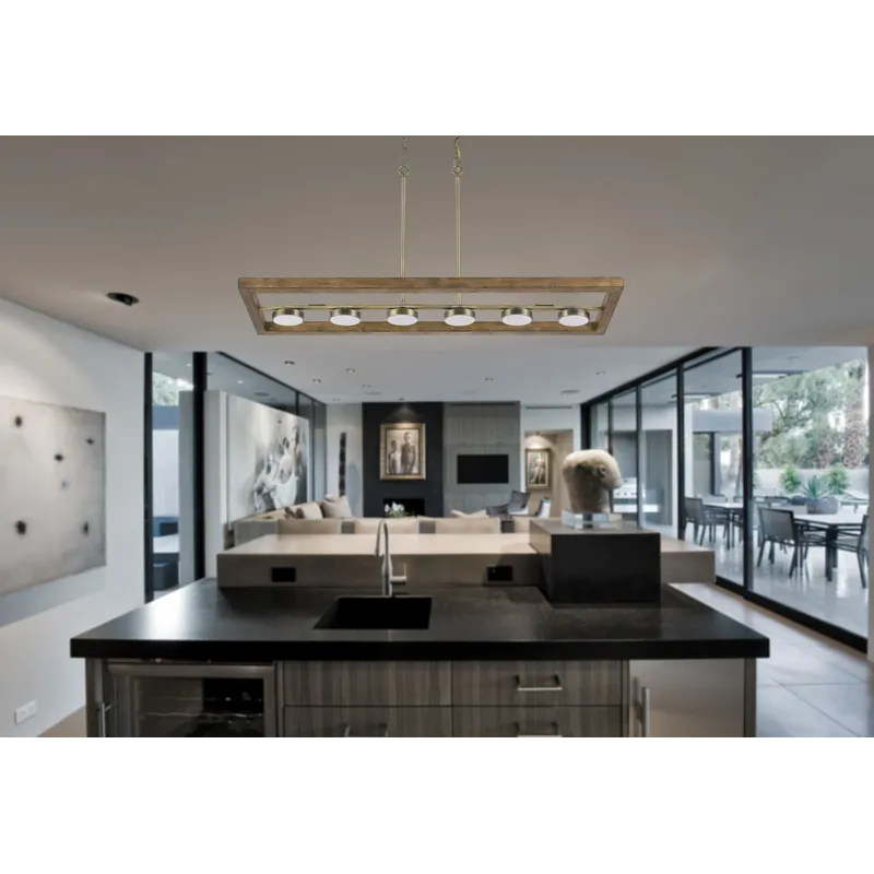 5w X 6, 30w, 3000k, 2200 Lumen Kelso Dimmable Intergrated LED Rubber Wood Island Chandelier