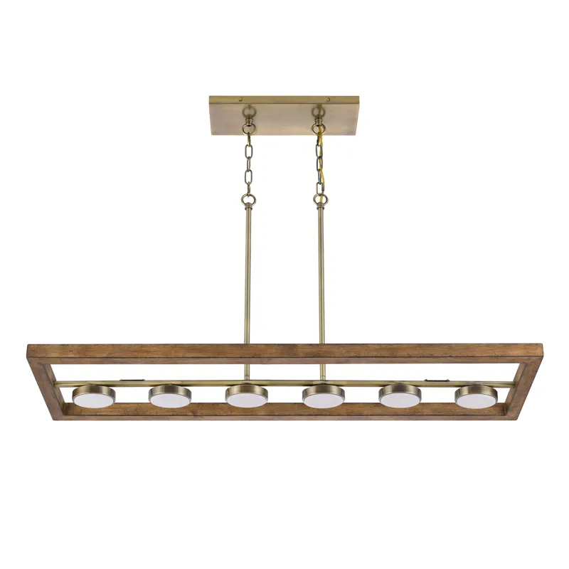 5w X 6, 30w, 3000k, 2200 Lumen Kelso Dimmable Intergrated LED Rubber Wood Island Chandelier