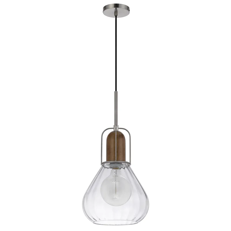 60w Rochelle Metal Rubber Wood Mini Glass Pendant