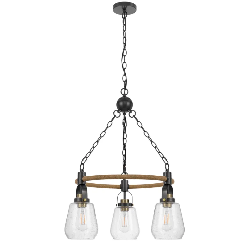 60w X 3 Kavala Metal Chandelier With Burlap Accent And Glass Shades