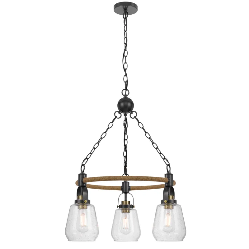 60w X 3 Kavala Metal Chandelier With Burlap Accent And Glass Shades
