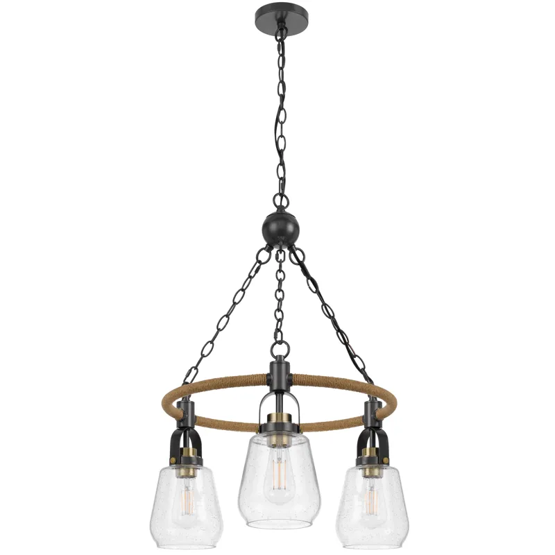 60w X 3 Kavala Metal Chandelier With Burlap Accent And Glass Shades