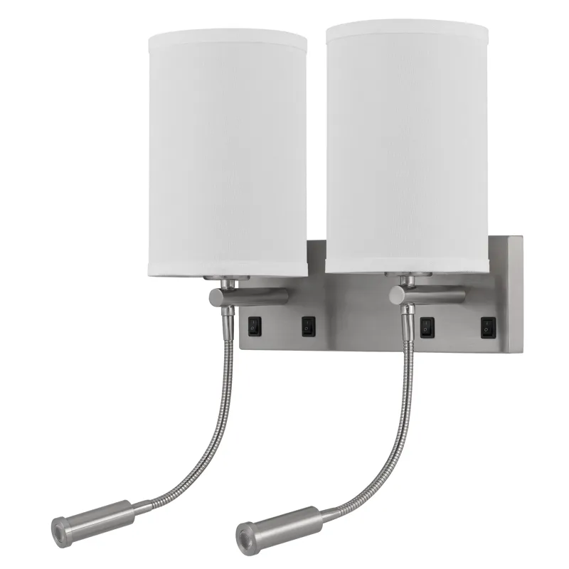 60w X 2 Lakewood Wall Lamp With Two 1w Intergrated LED Reading Lamps
