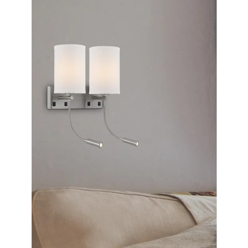 60w X 2 Lakewood Wall Lamp With Two 1w Intergrated LED Reading Lamps