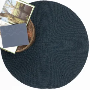Heathered Pinwheel Navy Blue Solid Round Rug - 5\'6\" x 5\'6\"