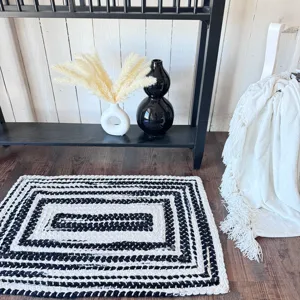 Crafted Black White Concentric Rectangle Rug - 11\'4\" x 14\'4\"