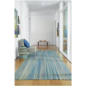 Hampton Seaglass Blue Vertical Stripe Rectangle Rug - 2\' x 3\'