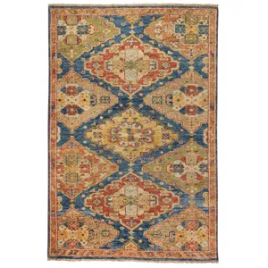 Charise-Kazak Blue Multi Rectangle Rug - 8\' x 10\'
