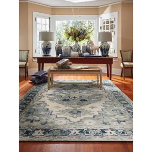 Avanti-Medallion Ivory Denim Rectangle Rug - 9\' x 12\'
