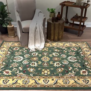 Persia-Keshan Green Gold Rectangle Rug - 3\'6\" x 5\'6\"