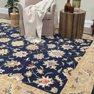 Persia-Keshan Navy Taupe Rectangle Rug - 10\' x 14\'