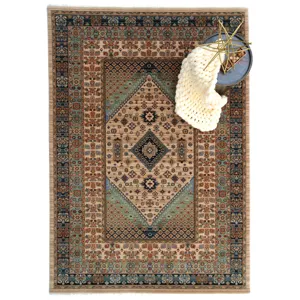 Lineage-Heriz Bone Teal Rectangle Rug - 9\'10\" x 13\'10\"