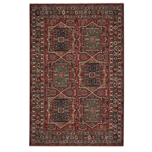 Lineage-Qashqai Red Navy Rectangle Rug - 6\'7\" x 9\'10\"