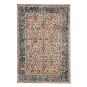 Taraji-Tabriz Ivory BLue Rectangle Rug - 5'3" x 7'8"