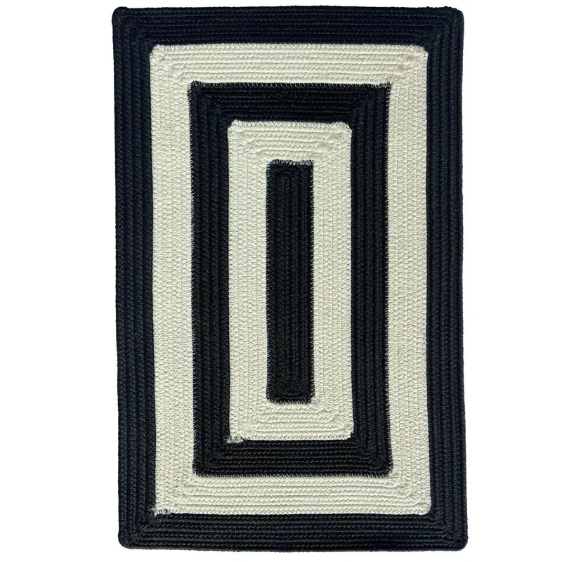 Timeless Black Concentric Rectangle Rug - 2\' x 8\'