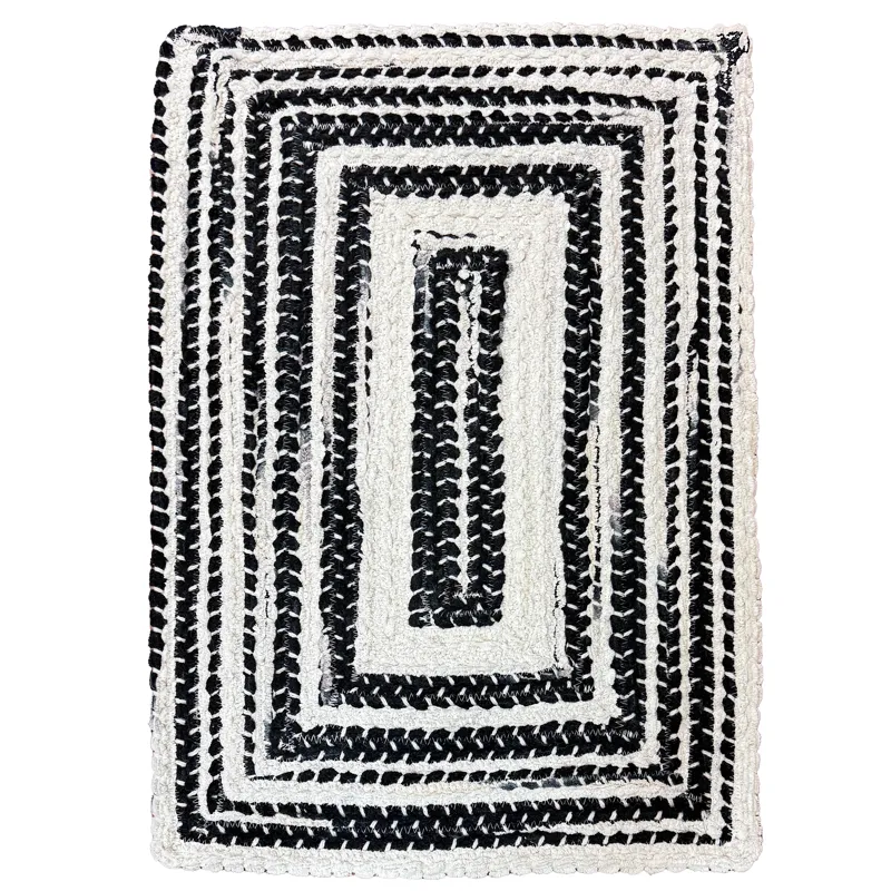 Crafted Black White Concentric Rectangle Rug - 11\'4\" x 14\'4\"