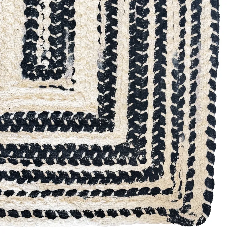 Crafted Black White Concentric Rectangle Rug - 11\'4\" x 14\'4\"