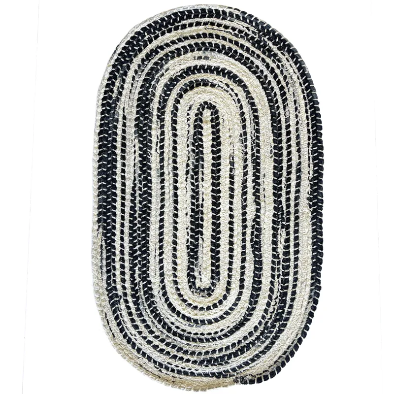 Crafted Black White Oval Rug - 7\' x 9\'
