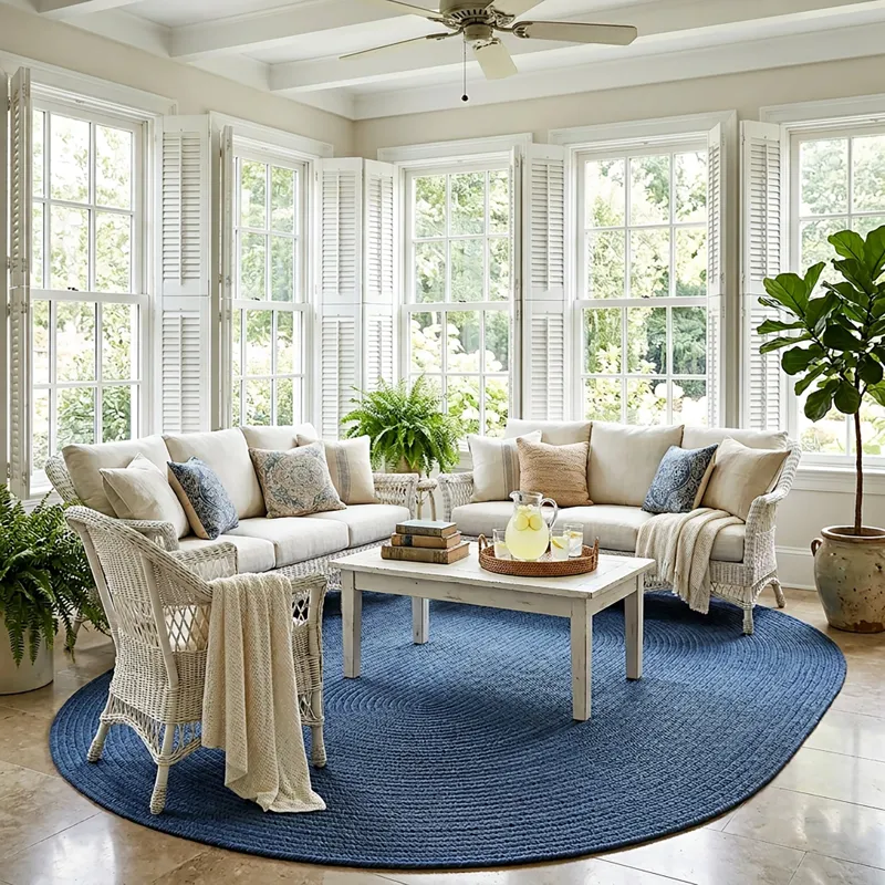 Shoreline Ocean Blue Oval Rug - 4\' x 6\'
