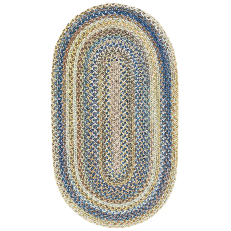 American Legacy Natural Blue Oval Rug - 5\' x 8\'