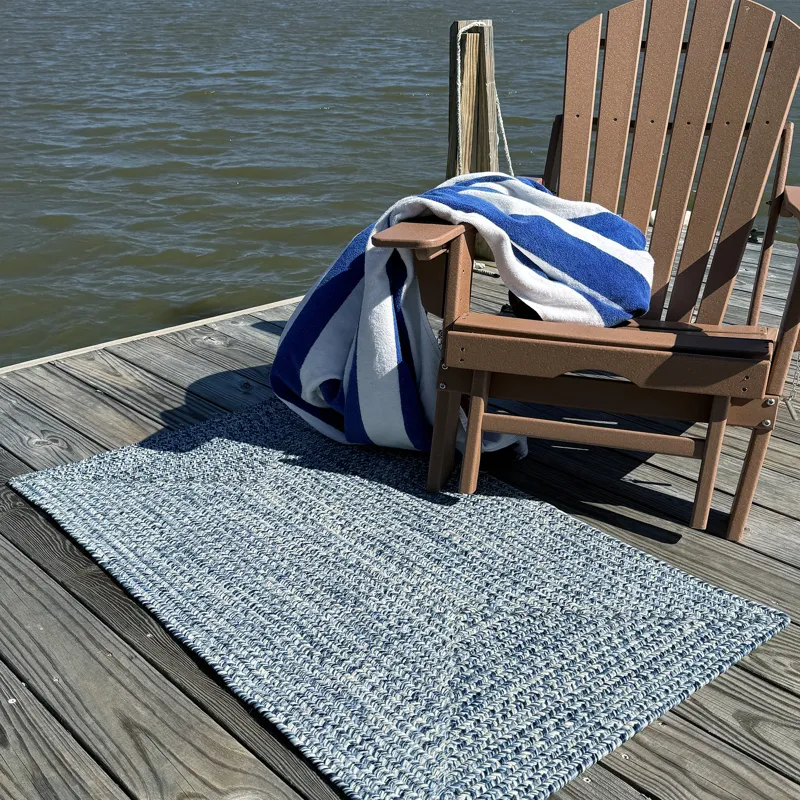 Dockside Cobalt Sea Concentric Rectangle Rug - 2\' x 8\'