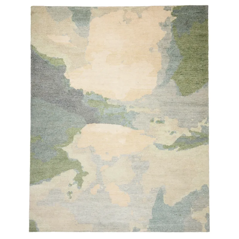 Aquarelles Verte Rectangle Rug - 5\' x 8\'
