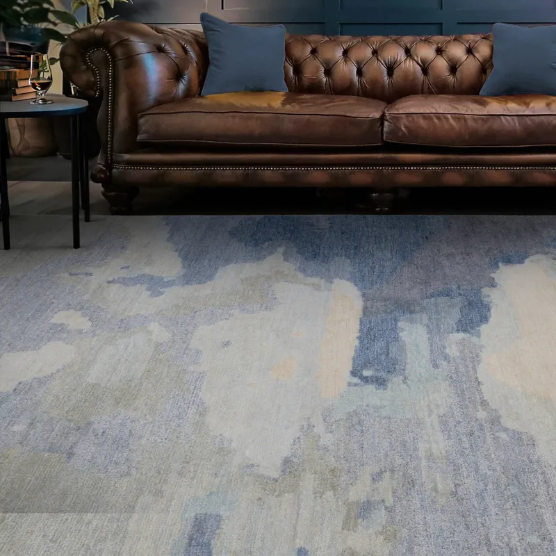 Aquarelles Bleu Rectangle Rug - 9\' x 12\'