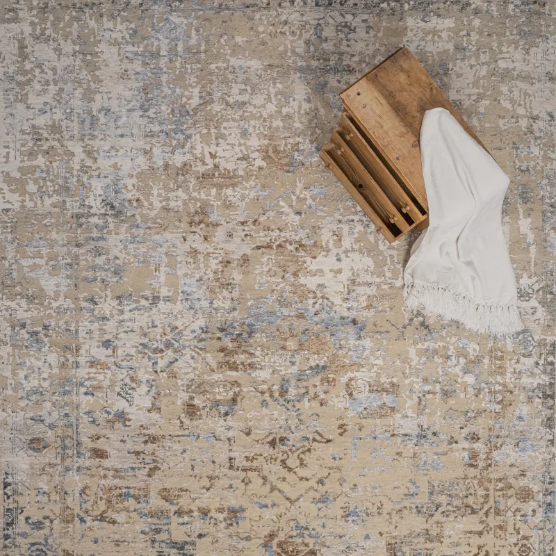 Carrara Beige Blue Rectangle Rug - 8\' x 11\'