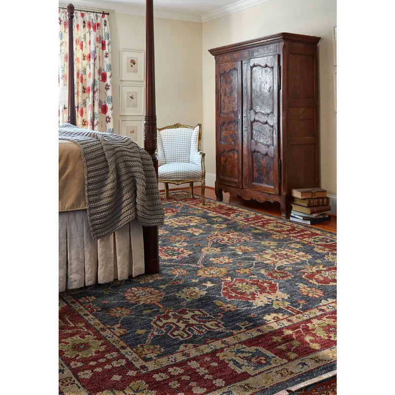 Charise-Peshawar Slate Ruby Rectangle Rug - 3\' x 5\'