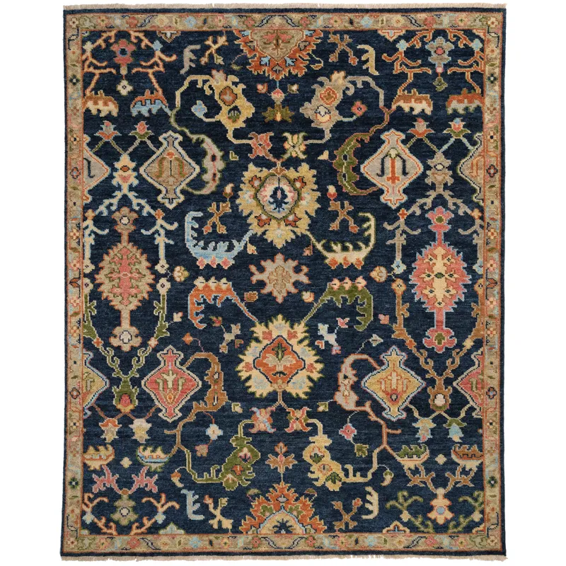 Charise-Palmette Dark Denim Rectangle Rug - 8\' x 10\'