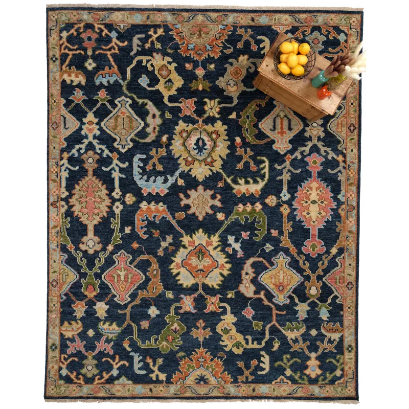 Charise-Palmette Dark Denim Rectangle Rug - 8\' x 10\'