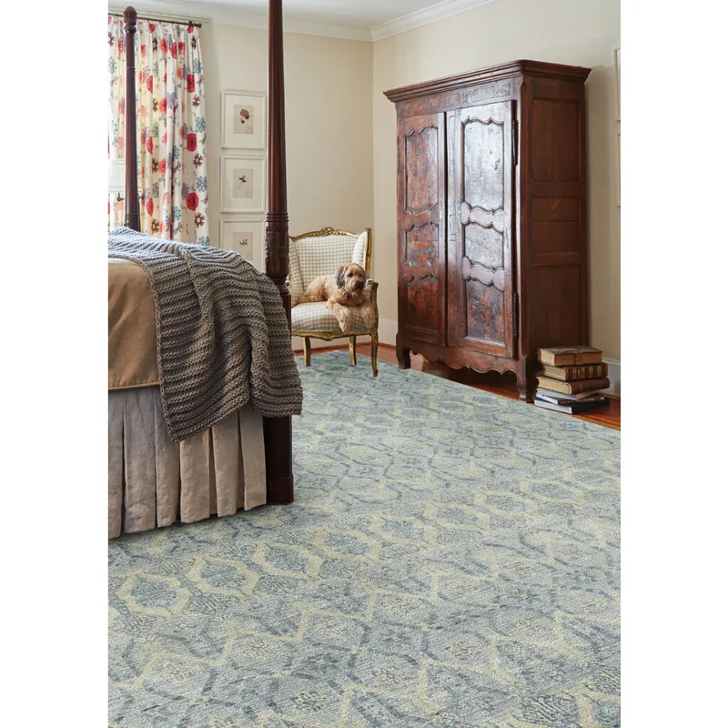Siam-Temple Lt. Blue Rectangle Rug - 10\' x 14\'