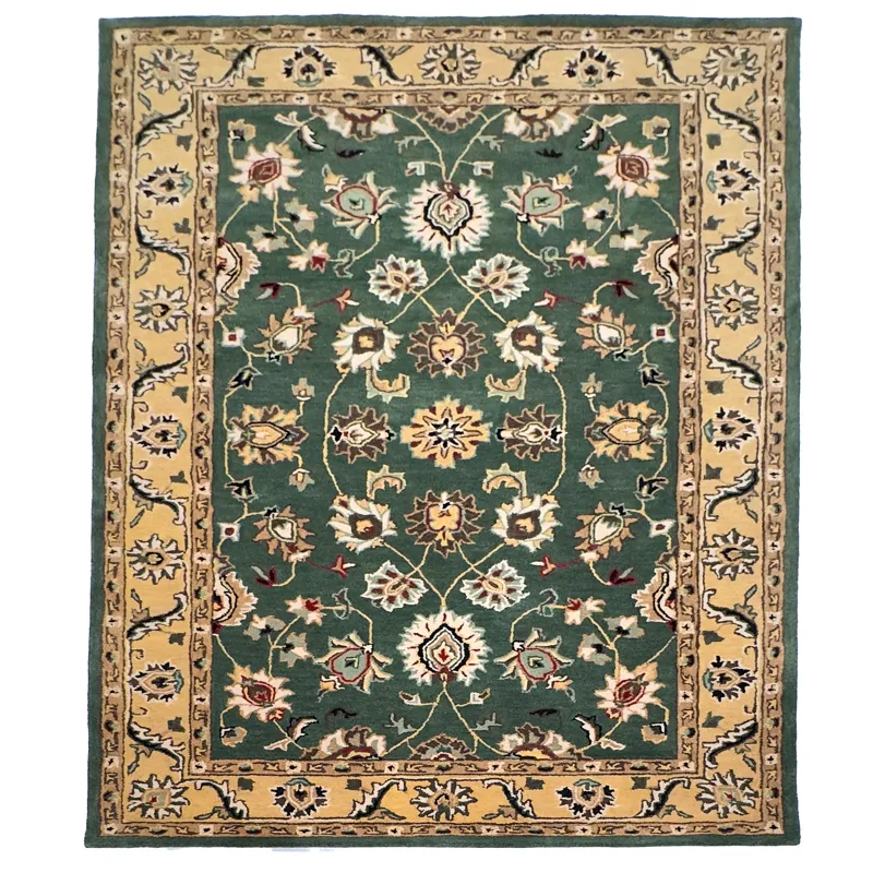 Persia-Keshan Green Gold Rectangle Rug - 3\'6\" x 5\'6\"