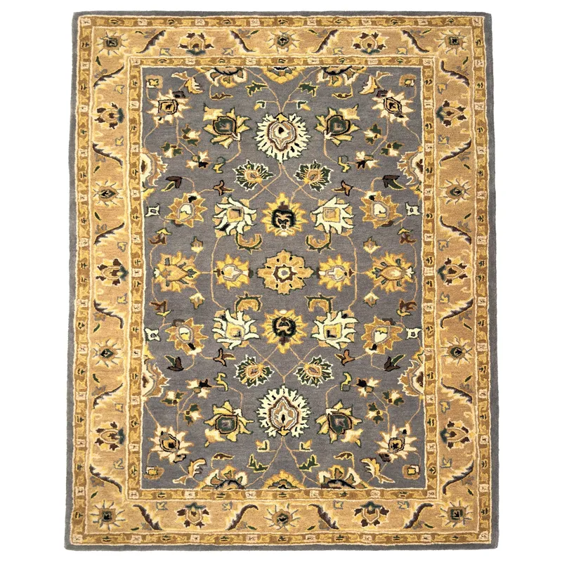 Persia-Keshan Gray Beige Rectangle Rug - 7\'9\" x 9\'9\"