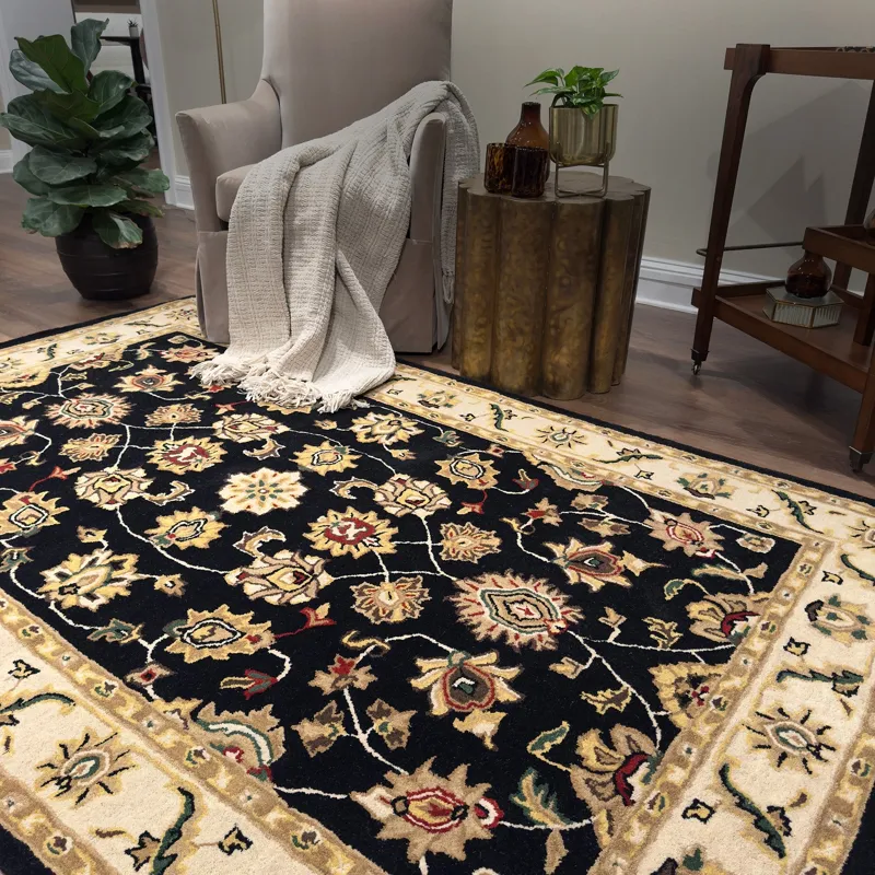 Persia-Keshan Black Ivory Rectangle Rug - 2\'6\" x 8\'6\"