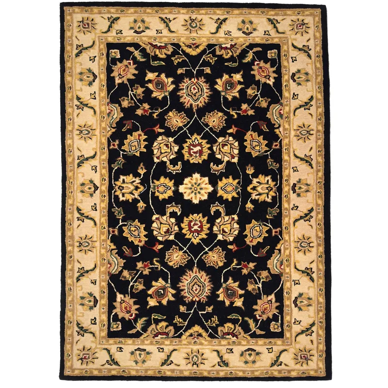 Persia-Keshan Black Ivory Rectangle Rug - 2\'6\" x 8\'6\"