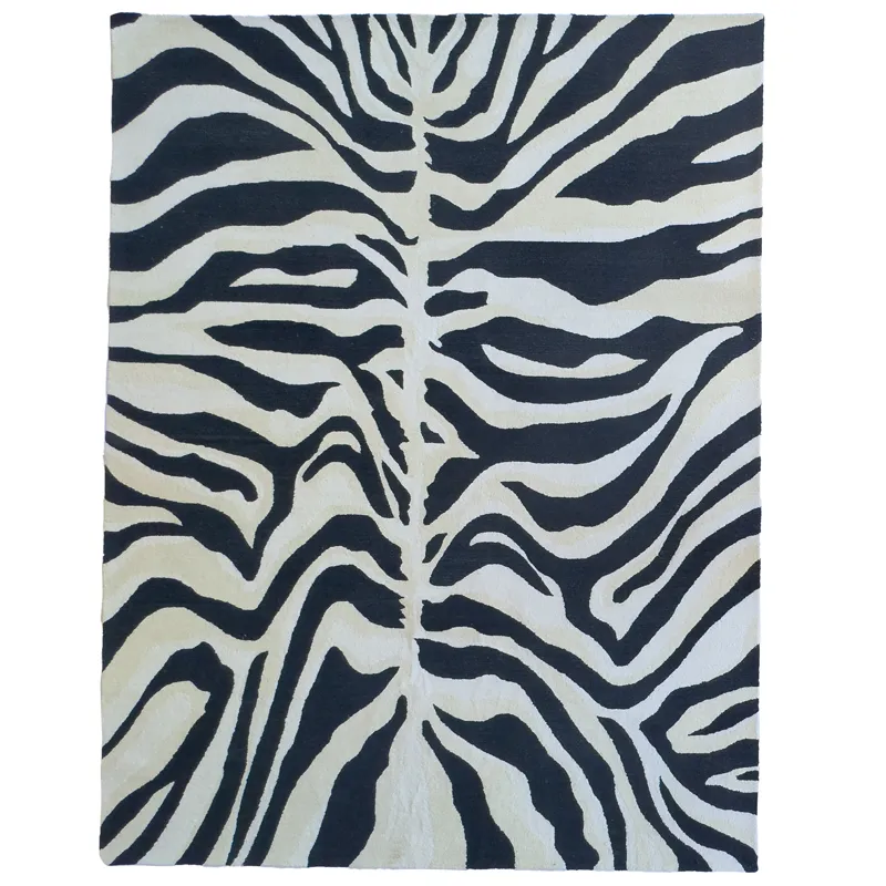 Serengeti-Zebra Black Rectangle Rug - 2\'6\" x 8\'6\"