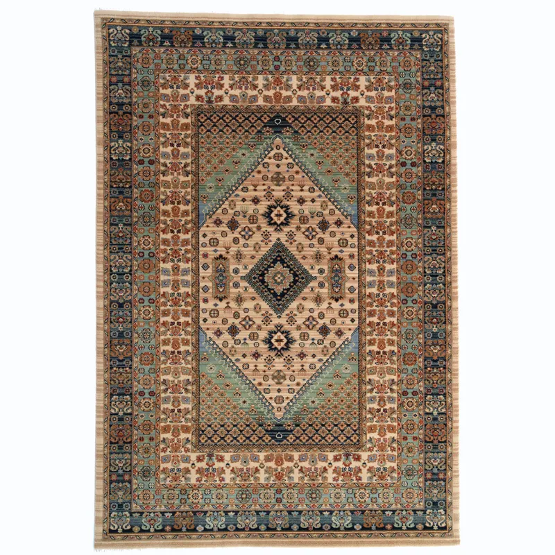 Lineage-Heriz Bone Teal Rectangle Rug - 9\'10\" x 13\'10\"