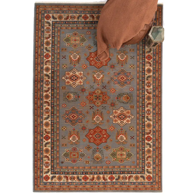 Lineage-Medallion Steel Blue Rectangle Rug - 5\'3\" x 7\'10\"