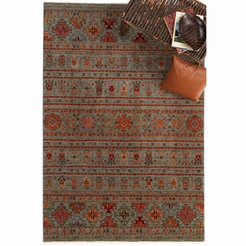 Lineage-Kilim Cadet Blue Rectangle Rug - 5\'3\" x 7\'10\"