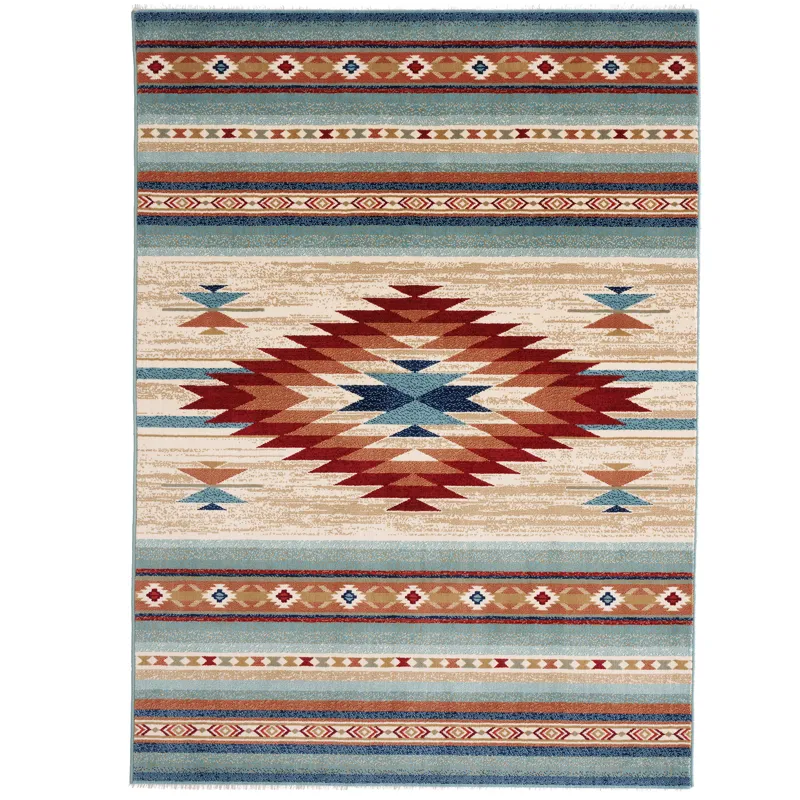 Jules-Navajo Clay Turquoise Rectangle Rug - 6\'7\" x 9\'8\"