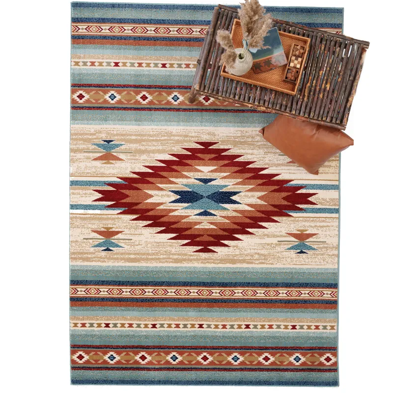 Jules-Navajo Clay Turquoise Rectangle Rug - 6\'7\" x 9\'8\"