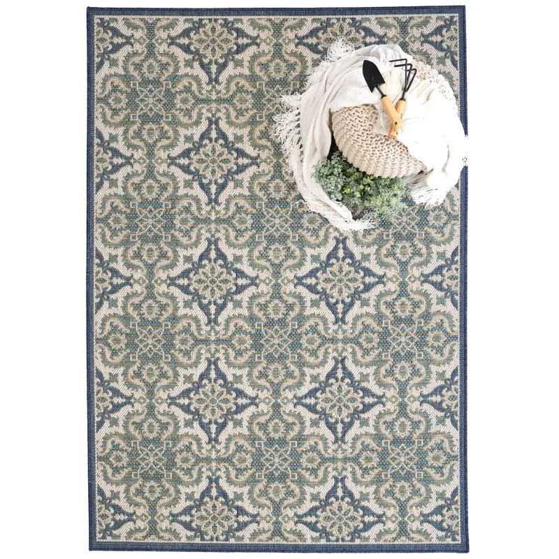 Captiva-Tile Blue Rectangle Rug - 7\'10\" x 10\'10\"