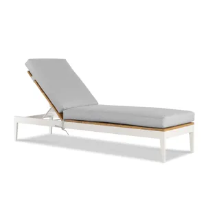 Outdoor Complements Poolside Metal/Teak Reclining Chaise Lng