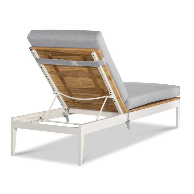 Outdoor Complements Poolside Metal/Teak Reclining Chaise Lng