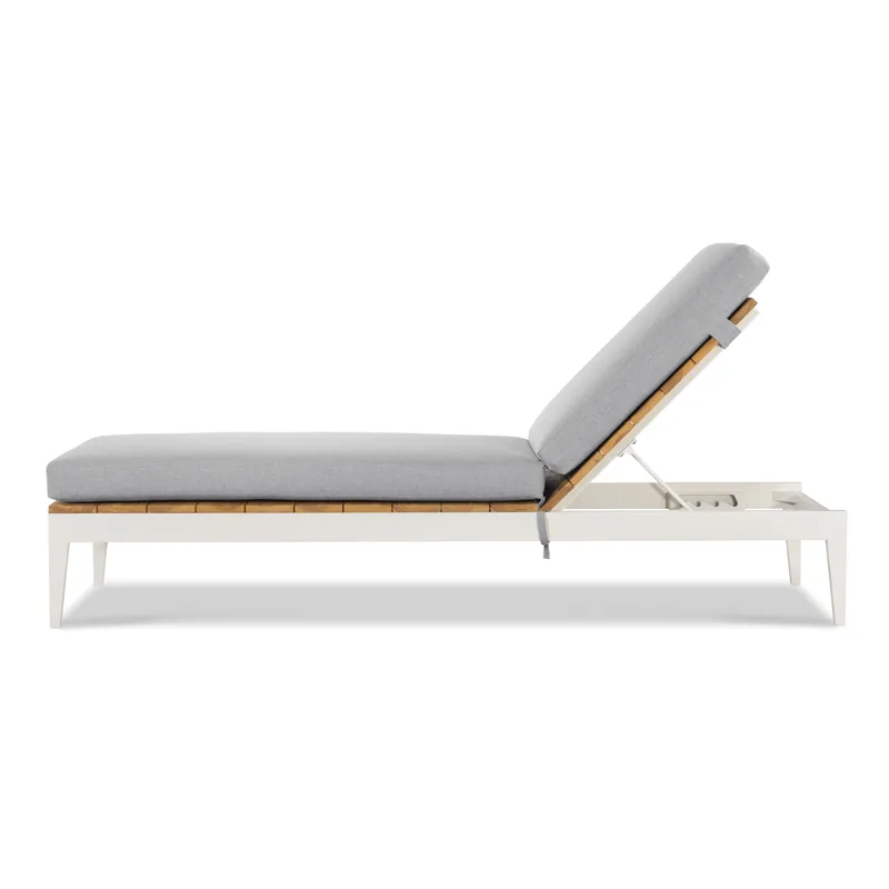 Outdoor Complements Poolside Metal/Teak Reclining Chaise Lng