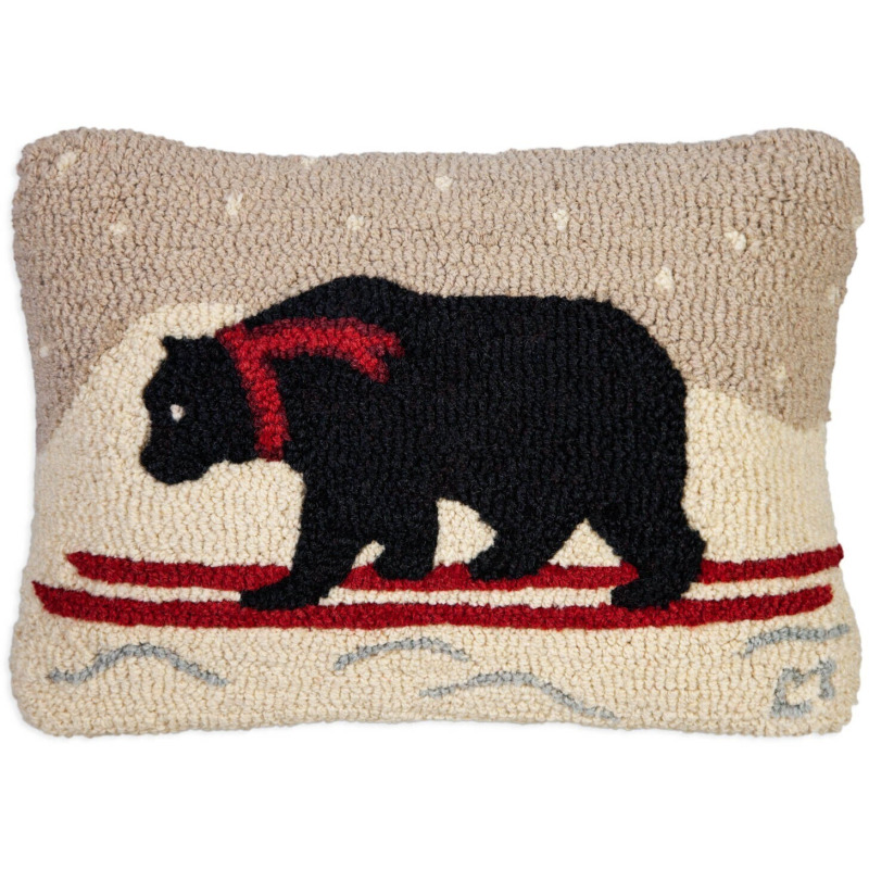 Bearly Skiing - Hooked Wool Pillow